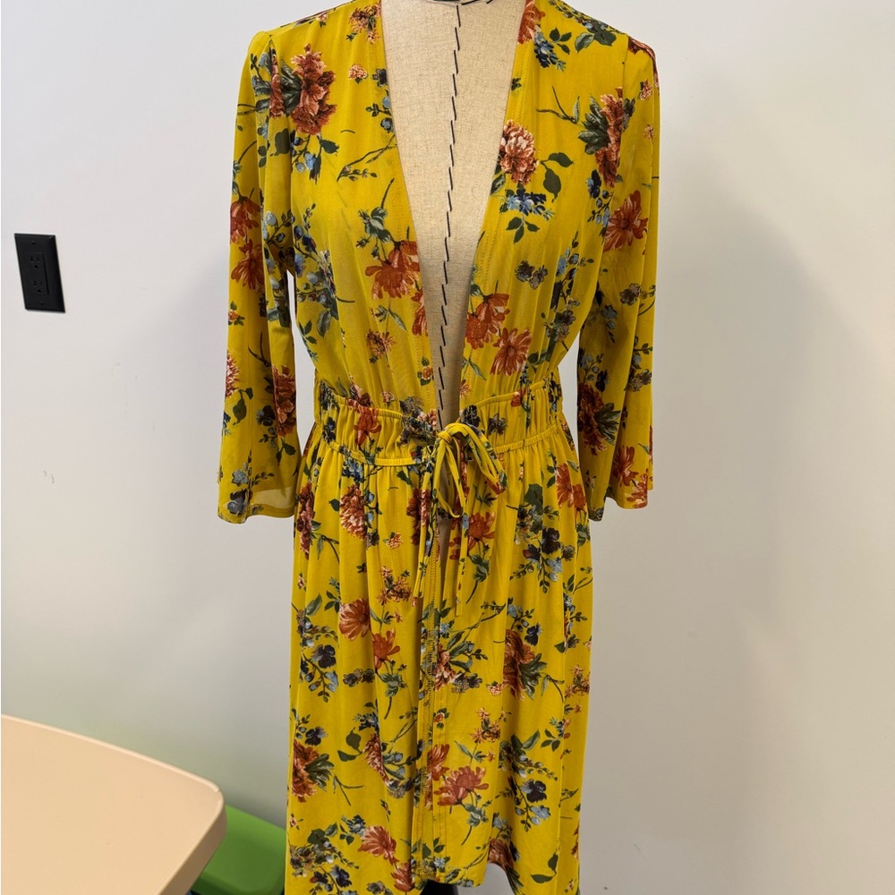 Yellow Floral Tie-Waist Maxi Dress